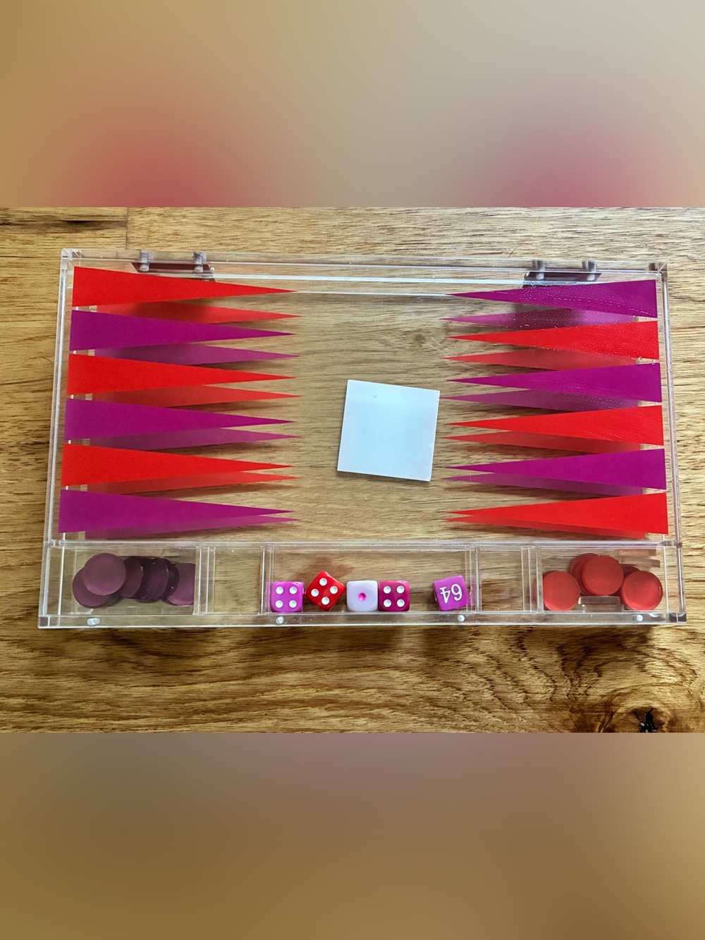 Acrylic Backgammon Set with hot pink and Purple Points